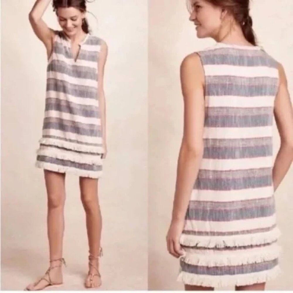Anthropologie Holding Horses Fringe Stripe Shift Dress Size 4